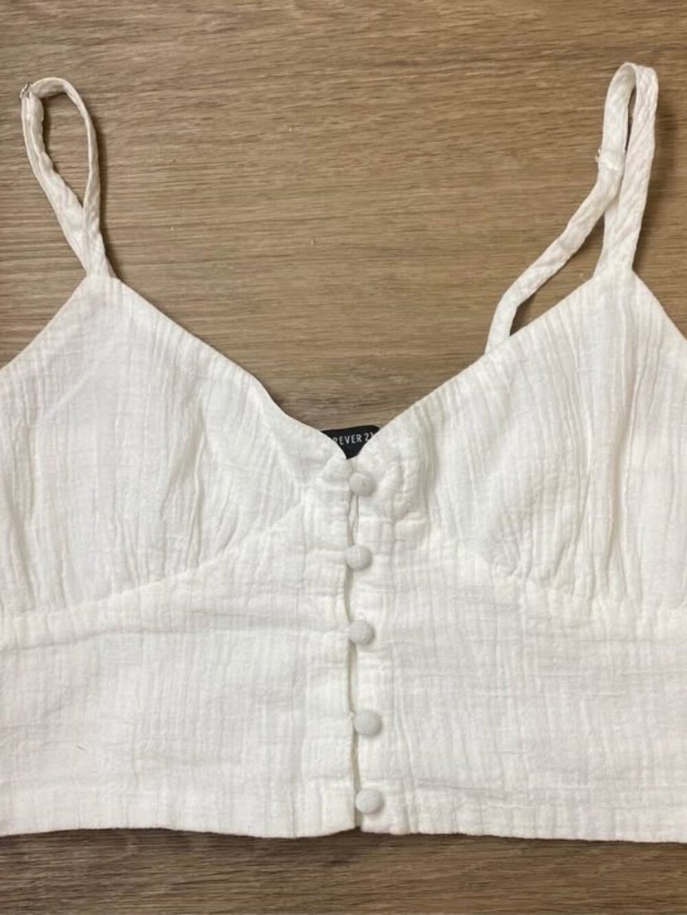 Forever 21 White Gauzy Cotton Button-Front Camisole Crop Top Medium